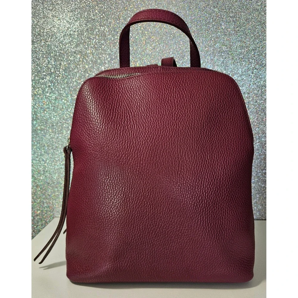 Italian Leather Burgundy Wine Cranberry Backpack Purse Chic Designer Bag